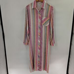 Velzera Striped Collared Shirt Dress Button Down Size Medium Midi Long sleeve